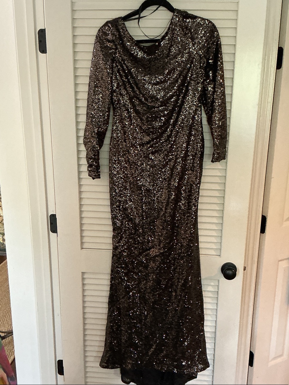 Calvin Klein Dark Brown Sequin Long Sleeve Gown